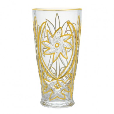 Modern Reusable Creative Gold Rim Crystal Engraved Flower Pattern Drinking Glass Cup Highball Glass Tall Water Drinking