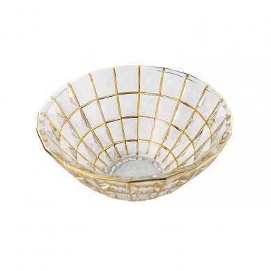 Nordic Crystal Glass Fruit Salad Bowl Fruit Plate Creative Living Room Household Large Gold Rim Glass Fruit Plate