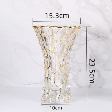 Light Luxury Modern Hydroponic Vase Ornaments With Gold Rim Nordic Creative Gold Painted Flower Glass Vase