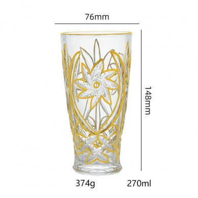 Modern Reusable Creative Gold Rim Crystal Engraved Flower Pattern Drinking Glass Cup Highball Glass Tall Water Drinking