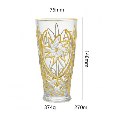 Modern Reusable Creative Gold Rim Crystal Engraved Flower Pattern Drinking Glass Cup Highball Glass Tall Water Drinking