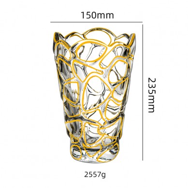 Wholesale Nordic Painted Gold Crystal Glass Vase Living Room Dining Table Transparent Flower Decoration Ornaments