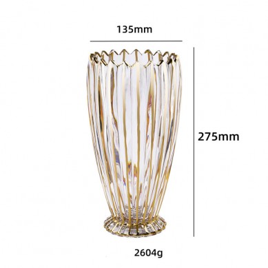 Light Luxury Gold Painted Classic Glass Crystal Flower Vase Terrarium Hydroponic Plant Vases For Restaurant Living Room