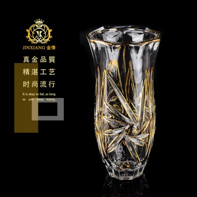 Light Luxury Gold Painted Classic Glass Crystal Flower Vase Terrarium Hydroponic Plant Vases For Restaurant Living Room