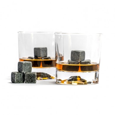 WOOD BOX WHISKEY STONES 8pcs of granite whiskey stones