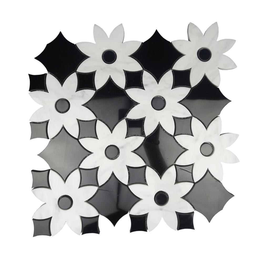 OEM Factory for Whisky Glass Bottle - hot sale black and white marble flower waterjet mosaic  – Shunstone