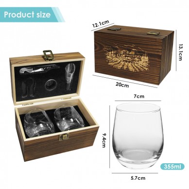 Shunstone 355ml Crystal Clear Red Wine Stemless Glasses with Accessories Gift Set for Souvenirs Party