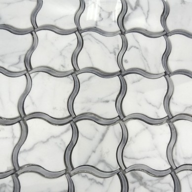 China OEM Bullet Ice Cubes - new designed white stone water jet marble mosaic tile  – Shunstone