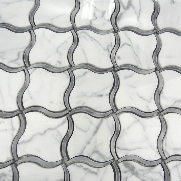 China OEM Bullet Ice Cubes - new designed white stone water jet marble mosaic tile  – Shunstone