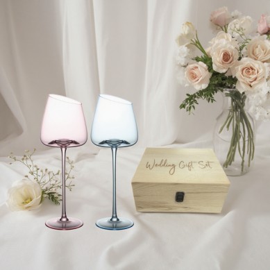 Custom Elegant Pink Blue Crystal 260ml Goblet Wine Glasses Wedding Favors Gifts for Guests Bridesmaids
