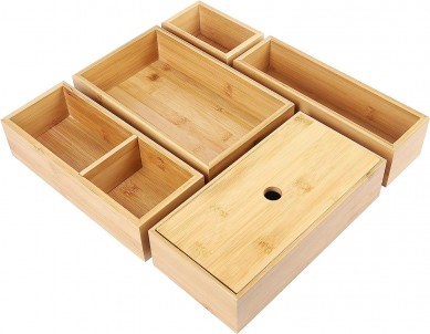 Bamboo drawer organizer Organizer set, kitchen drawer cutlery organizer Bathroom desk cosmetic cutlery