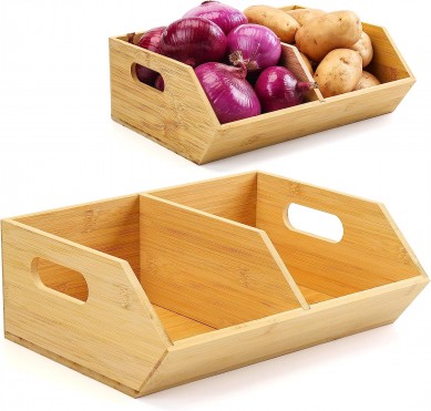 2PCS Onion Storage, Stackable Pantry Organizers and Storage, Bread Basket, Potato and Onion Storage Bin, kitchen organizers and storage, Potato Storage, Bamboo Organizer