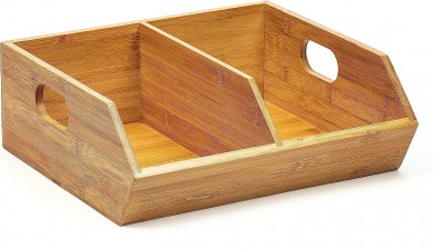 Space-saving bamboo storage box – polished 14-inch (about 35.5 cm) aesthetic wooden basket, ergonomic handles and non-slip feet, spacious box to decorate your kitchen bathroom bedroom and more