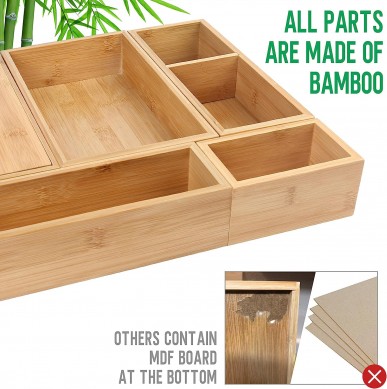 Bamboo drawer organizer Organizer set, kitchen drawer cutlery organizer Bathroom desk cosmetic cutlery