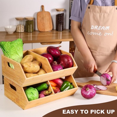 2PCS Onion Storage, Stackable Pantry Organizers and Storage, Bread Basket, Potato and Onion Storage Bin, kitchen organizers and storage, Potato Storage, Bamboo Organizer