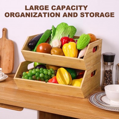 2PCS Onion Storage, Stackable Pantry Organizers and Storage, Bread Basket, Potato and Onion Storage Bin, kitchen organizers and storage, Potato Storage, Bamboo Organizer