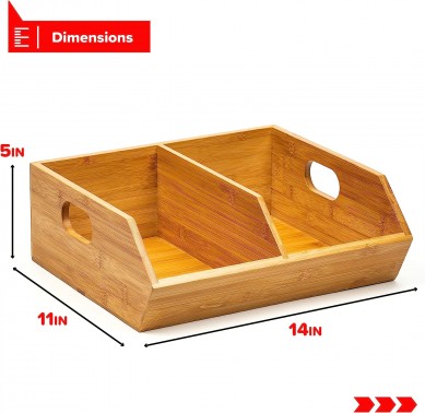 Space-saving bamboo storage box – polished 14-inch (about 35.5 cm) aesthetic wooden basket, ergonomic handles and non-slip feet, spacious box to decorate your kitchen bathroom bedroom and more