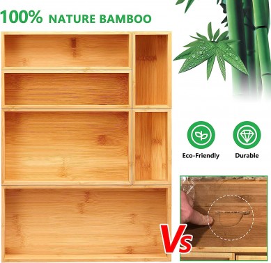 Drawer Organizer 100% Bamboo drawer organizer Stackable 6-piece wooden drawer organizer,18 x 12 x 2 inch (approx 45.7 x 30.5 x 5.1 cm) multi-purpose desktop drawer organizer, available in various sizes for office kitchen bedroom bathroom room