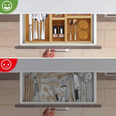 Bamboo Adjustable Utensil Cutlery Organizer Tray Kitchen Silverware Drawer Organizer
