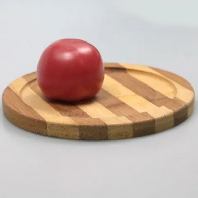 Eco-friendly Round Striped Bamboo Serving Tray Heat Resistant Bamboo Pot Holders for kitchen