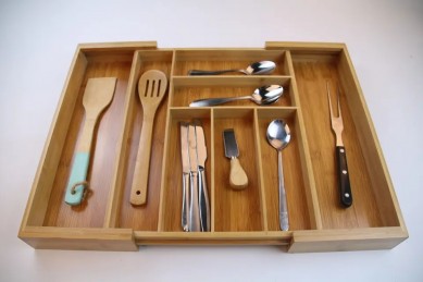 kitchen organizer Wooden adjustable cutlery Tray Desk Utensil Kitchen Knives Drawer Divider bamboo tray