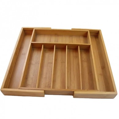 Expandable 8 Compartments Bamboo Drawer Organizer Wooden Cutlery Tray For Kitchen Silverware