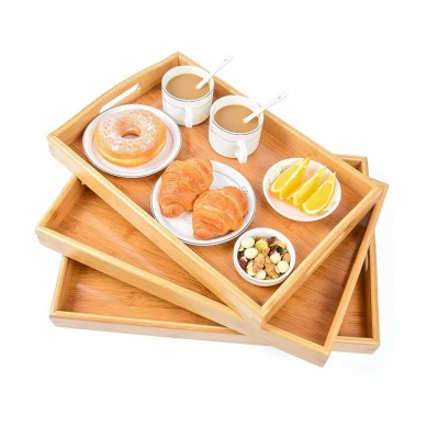 Service Tray Large Environment-friendly Bamboo Coffee Food Tray With Handles