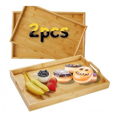 Rectangular Bamboo Breakfast Tray With Handles Large Tray For Tea Decoration In Restaurants