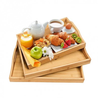 Eco Friendly Bamboo Wooden Tray Woven Bamboo Serving Trays Cheap Wholesale Natural Tray