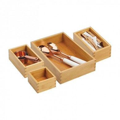 5pcs Deluxe Bamboo Drawer Organizer Multipurpose Kitchen Drawer Organizer Box Set