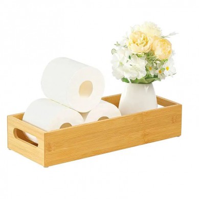 Wholesale eco friendly bamboo toilet tissue holder organizer box basket bamboo toilet paper storage with handles