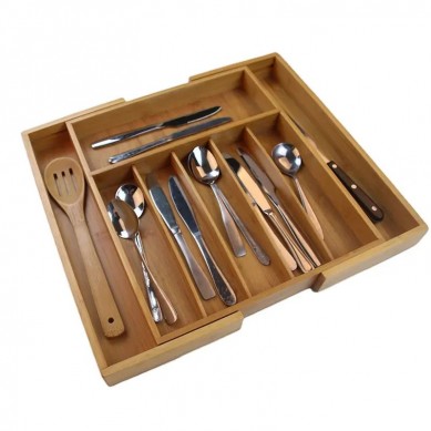 Cheap price bamboo expandable large size compact cutlery organizer kitchen drawer tray