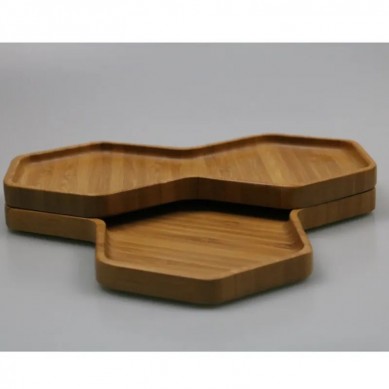Eco friendly ramadan custom logo adjustable cutlery plate 100% natural serving food grade bamboo wooden tray plate