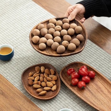 Royalling Walnut Wooden Solid Wood Serving Tray Rectangle Small Platter Tea Tray