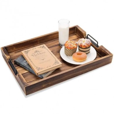 GHP Torch Wooden Solid Wood Serving Tray Rectangle Small Platter Tea Tray