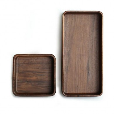 Wholesale Rustic Brown Walnut Wood Serving Food Tray with Handles