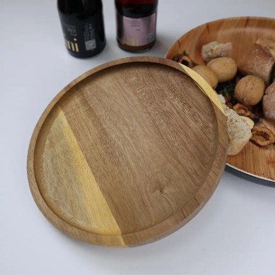 Round serving tray Acacia wood serving tray kitchen serving tray