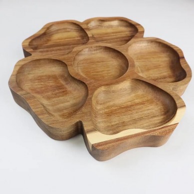 Acacia wood serving tray kitchen serving tray flower shaped serving tray