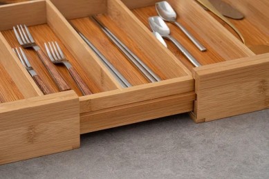 Professionally Used Bamboo Cutlery Utensil Tray Compartment Natural Bamboo Cutlery Tray