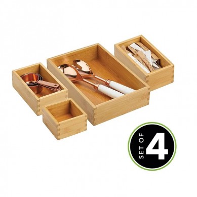 5pcs Deluxe Bamboo Drawer Organizer Multipurpose Kitchen Drawer Organizer Box Set