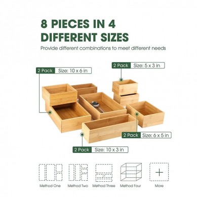 Bamboo Kitchen Drawer Organizer with Knife Holder, Expandable Utensil Drawer Organizer