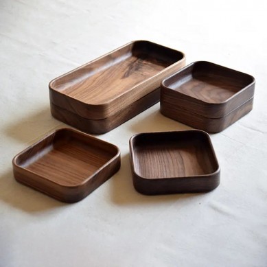 Wholesale Rustic Brown Walnut Wood Serving Food Tray with Handles