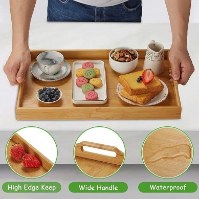 Rectangular Bamboo Breakfast Tray With Handles Large Tray For Tea Decoration In Restaurants