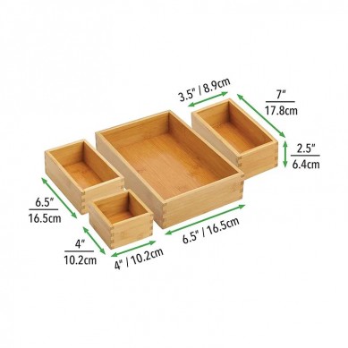 5pcs Deluxe Bamboo Drawer Organizer Multipurpose Kitchen Drawer Organizer Box Set