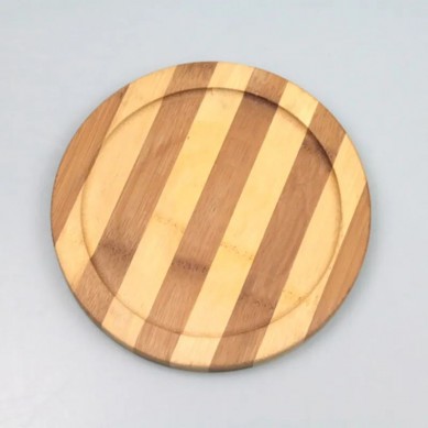 Eco-friendly Round Striped Bamboo Serving Tray Heat Resistant Bamboo Pot Holders for kitchen