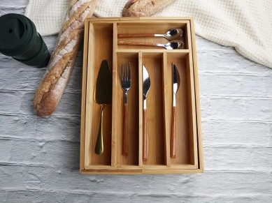 Expandable Bamboo Kitchen Drawer Organizer Wood Cutlery Tray for Kitchen Silverware