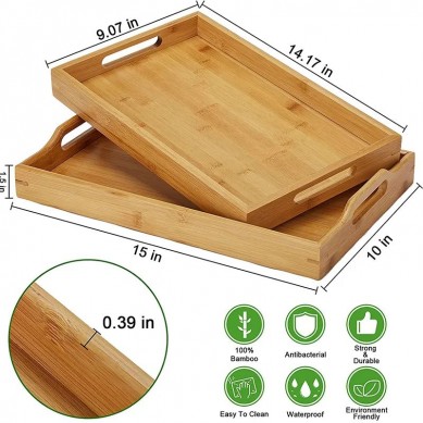 Rectangular Bamboo Breakfast Tray With Handles Large Tray For Tea Decoration In Restaurants