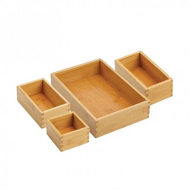 5pcs Deluxe Bamboo Drawer Organizer Multipurpose Kitchen Drawer Organizer Box Set