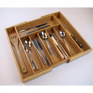 Cheap price bamboo expandable large size compact cutlery organizer kitchen drawer tray