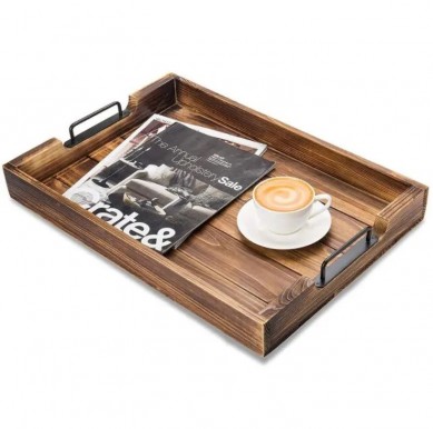 GHP Torch Wooden Solid Wood Serving Tray Rectangle Small Platter Tea Tray